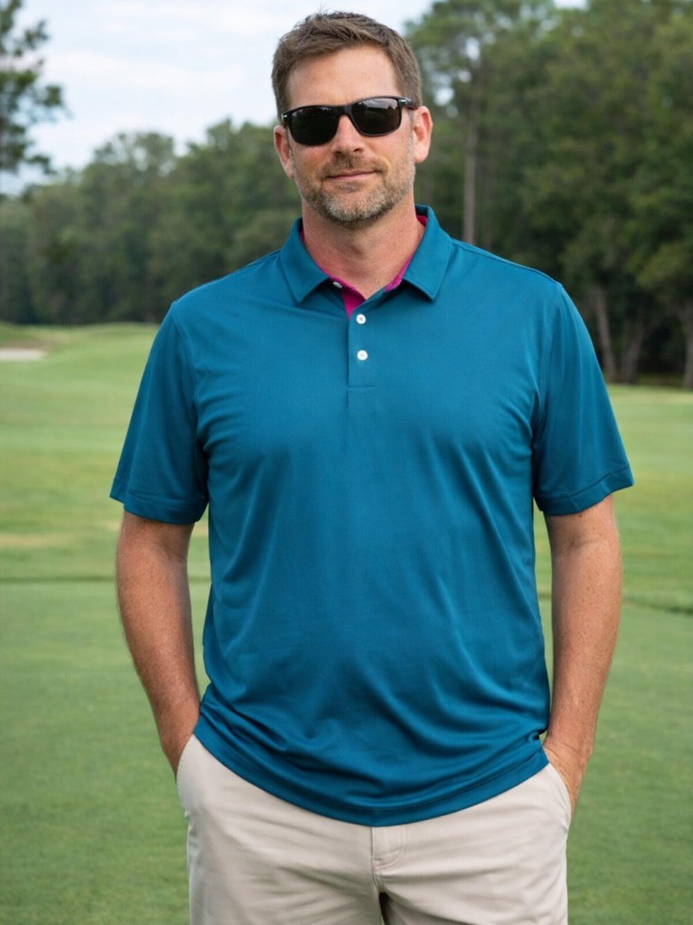 Greyson Golf Shirt XL Polo Katonah Blue Green UV Wolf‎ Knit Collar Quick Dry